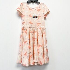 Dot Dot Smile Girls Orange Bunny Egg Print Short Cap Sleeve Dress Size 3/4